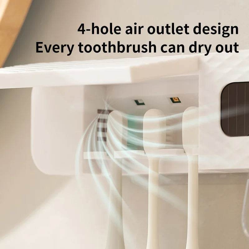 Smart Toothbrush Organizer with Intelligent Drying1 smart toothbrush rack wall mounted 3-slot toothbrush intelligent drying rack, toothpaste dispenser, household daily necessitie - My Store
