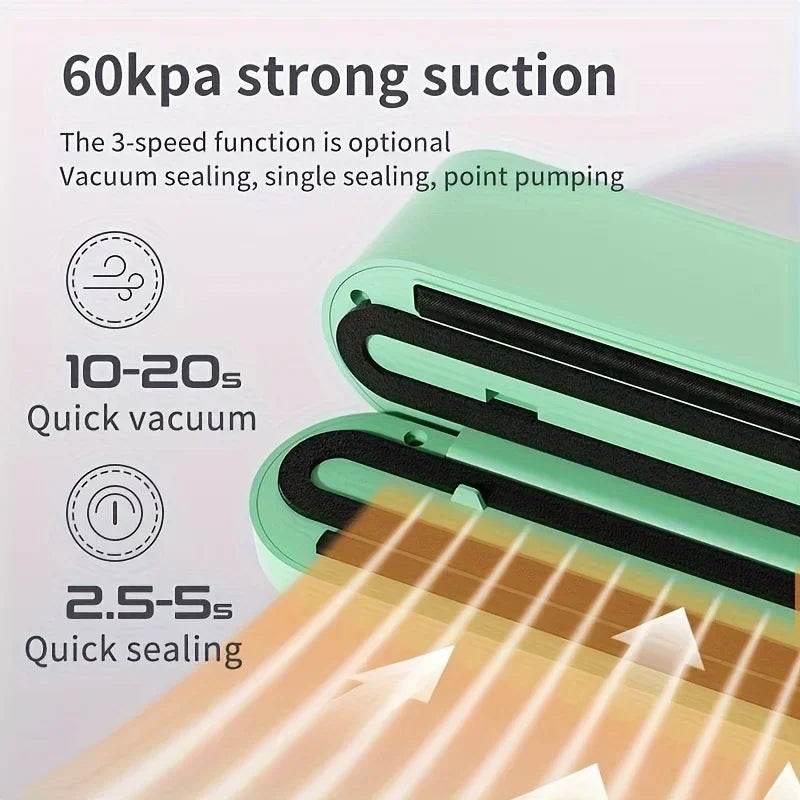1pc Automatic Food Sealer,Portable Wireless Vacuum Sealer With Snack Bag Sealing,External Suction & Inflation,Without Battery - My Store