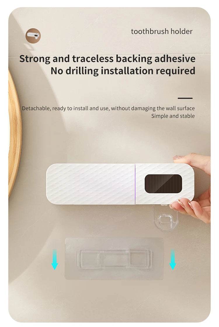 Smart Toothbrush Organizer with Intelligent Drying1 smart toothbrush rack wall mounted 3-slot toothbrush intelligent drying rack, toothpaste dispenser, household daily necessitie - My Store