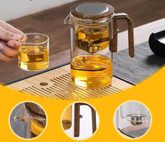 Magnetic Switch Glass Tea Pot with Wood Handle and Tea Separation Filtration - Mostpicked