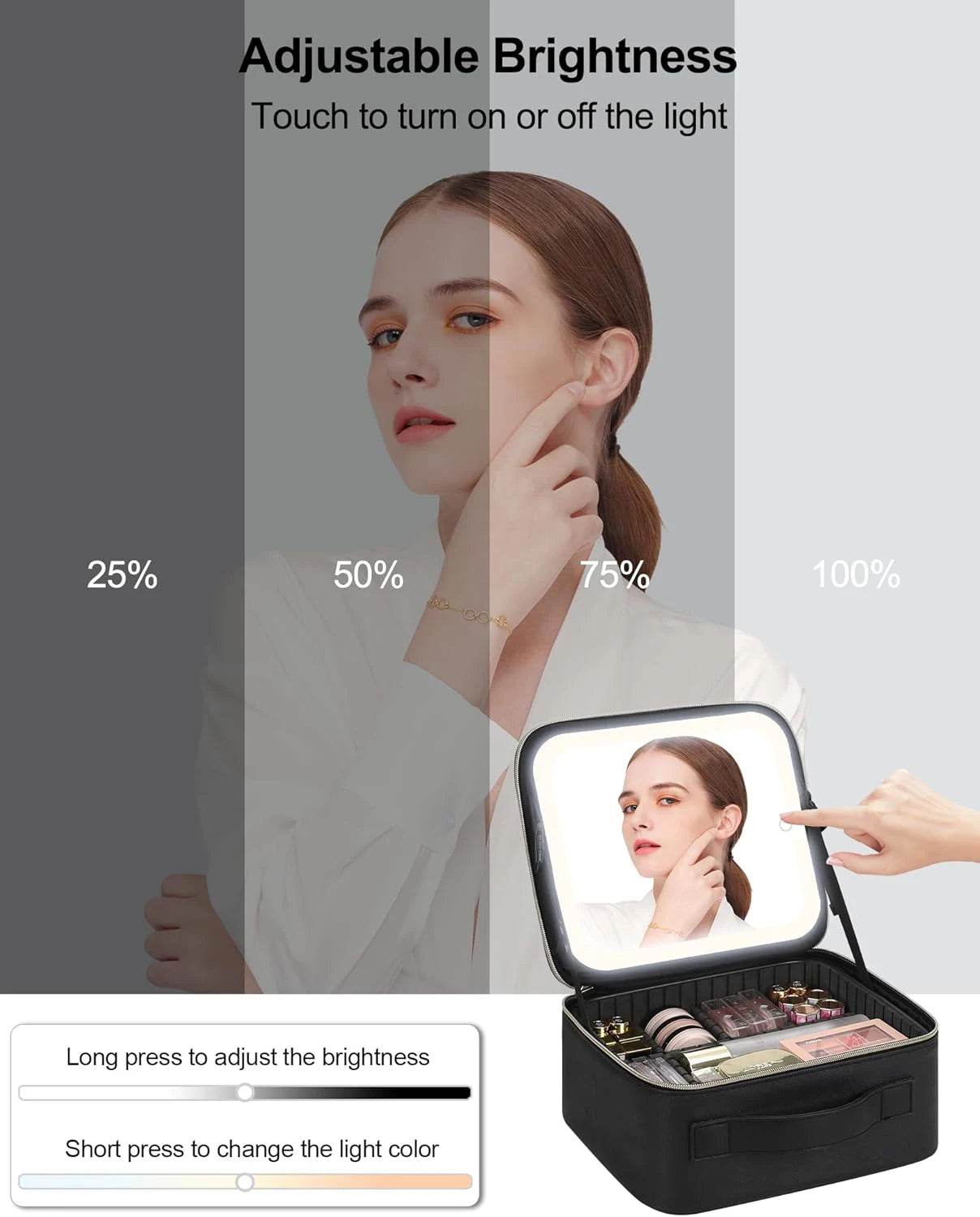 Travel-Friendly Makeup Organizer with Adjustable Mirror Light - My Store