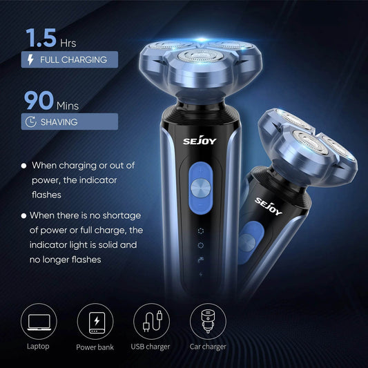 SEJOY Rotary Electric Shaver Kit Rechargeable Multi-function Beard Shaving Nose Hair Trimmer Three-head Floating Razor - My Store