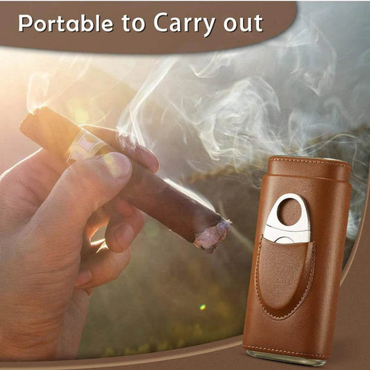 Cedar Wood Lined Cigar Travel Case with Humidor and Cutter - My Store
