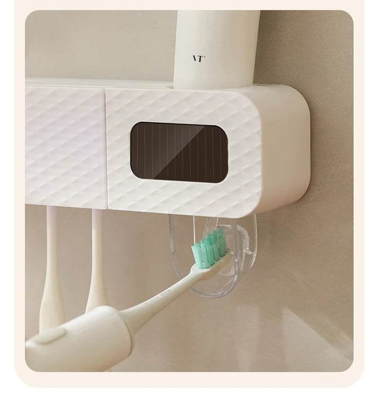 Smart Toothbrush Organizer with Intelligent Drying1 smart toothbrush rack wall mounted 3-slot toothbrush intelligent drying rack, toothpaste dispenser, household daily necessitie - My Store