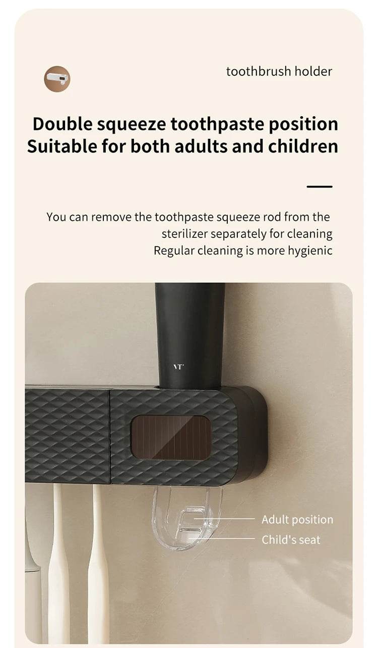 Smart Toothbrush Organizer with Intelligent Drying1 smart toothbrush rack wall mounted 3-slot toothbrush intelligent drying rack, toothpaste dispenser, household daily necessitie - My Store