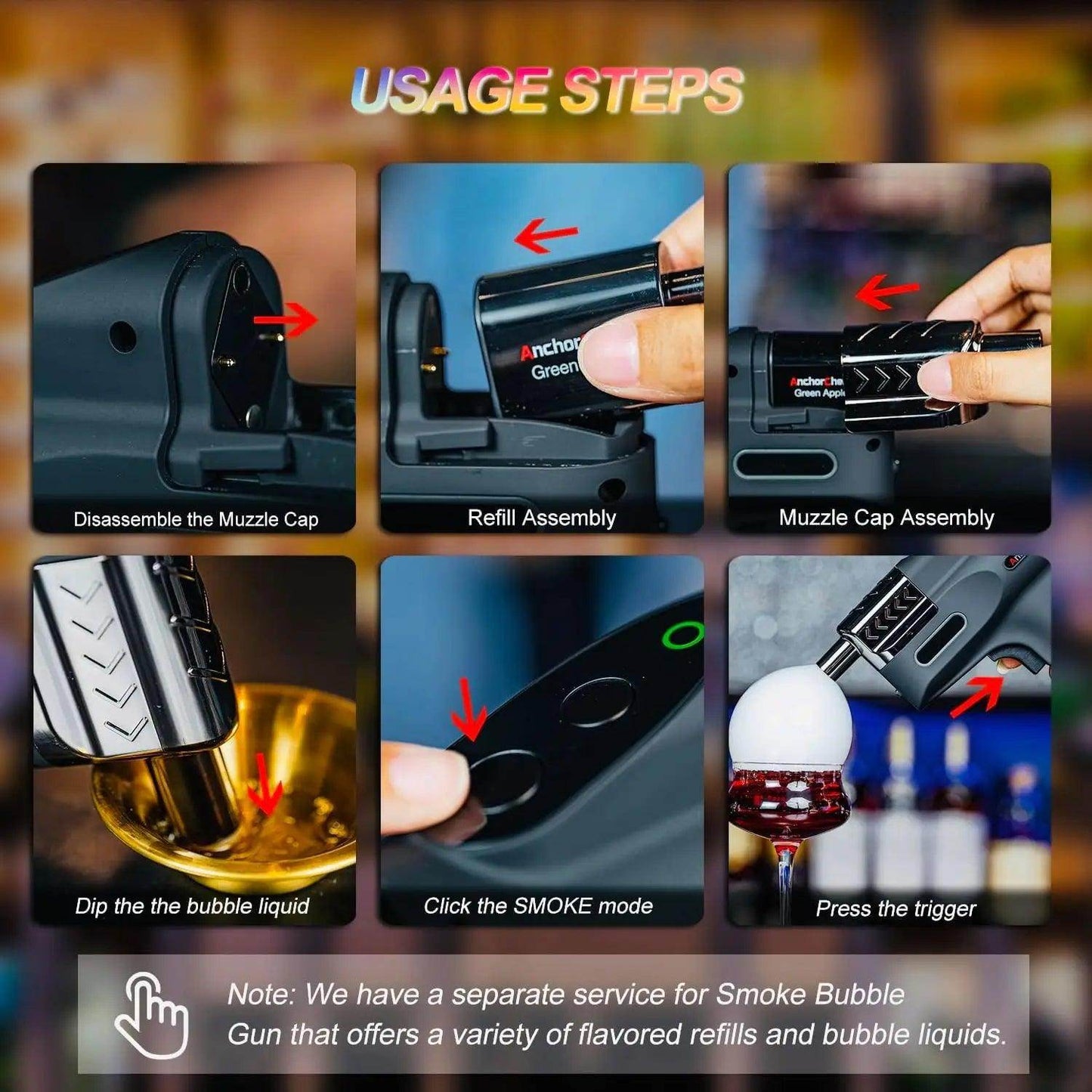 Cocktail Smoke Bubble Gun Set with 4 Aroma Flavour and Edible Bubbles -Aroma Blaster Gun - My Store