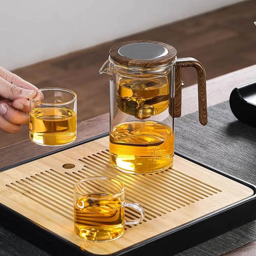Magnetic Switch Glass Tea Pot with Wood Handle and Tea Separation Filtration - Mostpicked