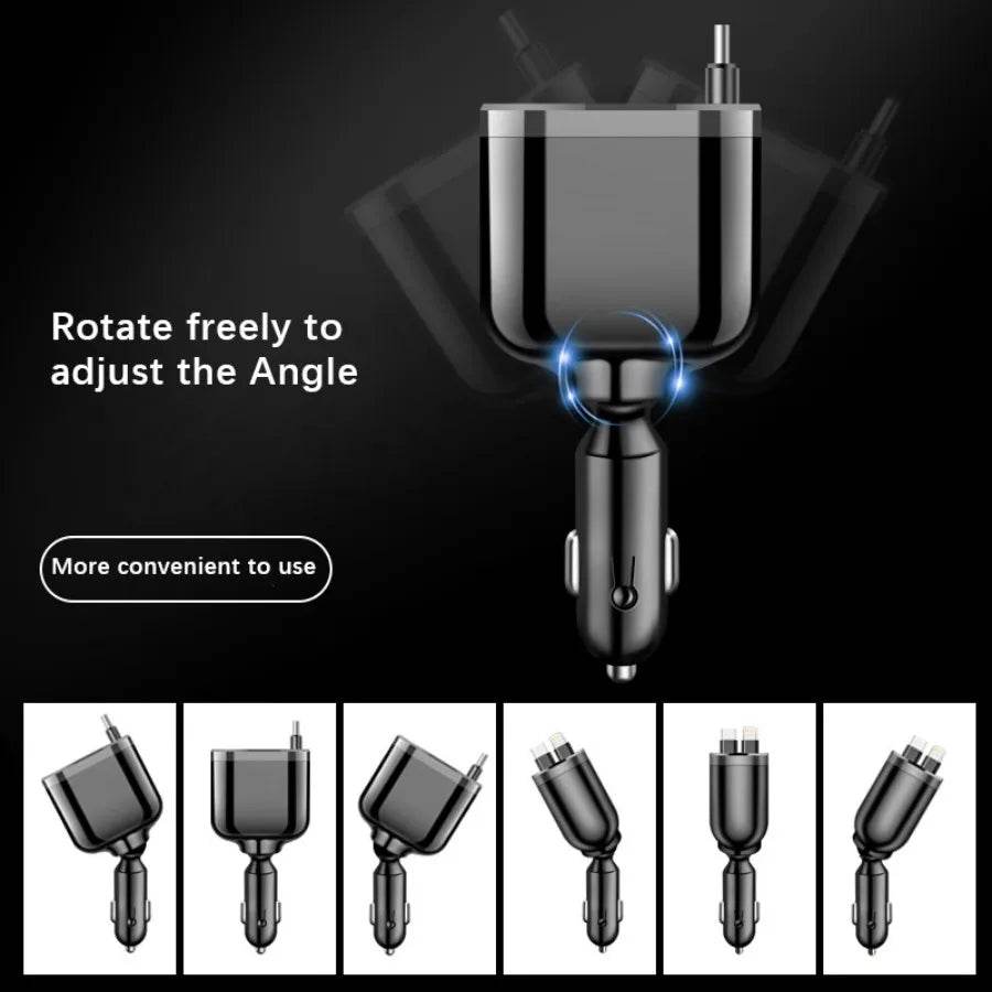 Retractable Car Charger 5 in 1 Fast Car Mobile Phone Charger, Type C/Ios Car Charger Adapter, with 2 Retractable Mobile Phone Charger Cable and 2 USB Ports - My Store