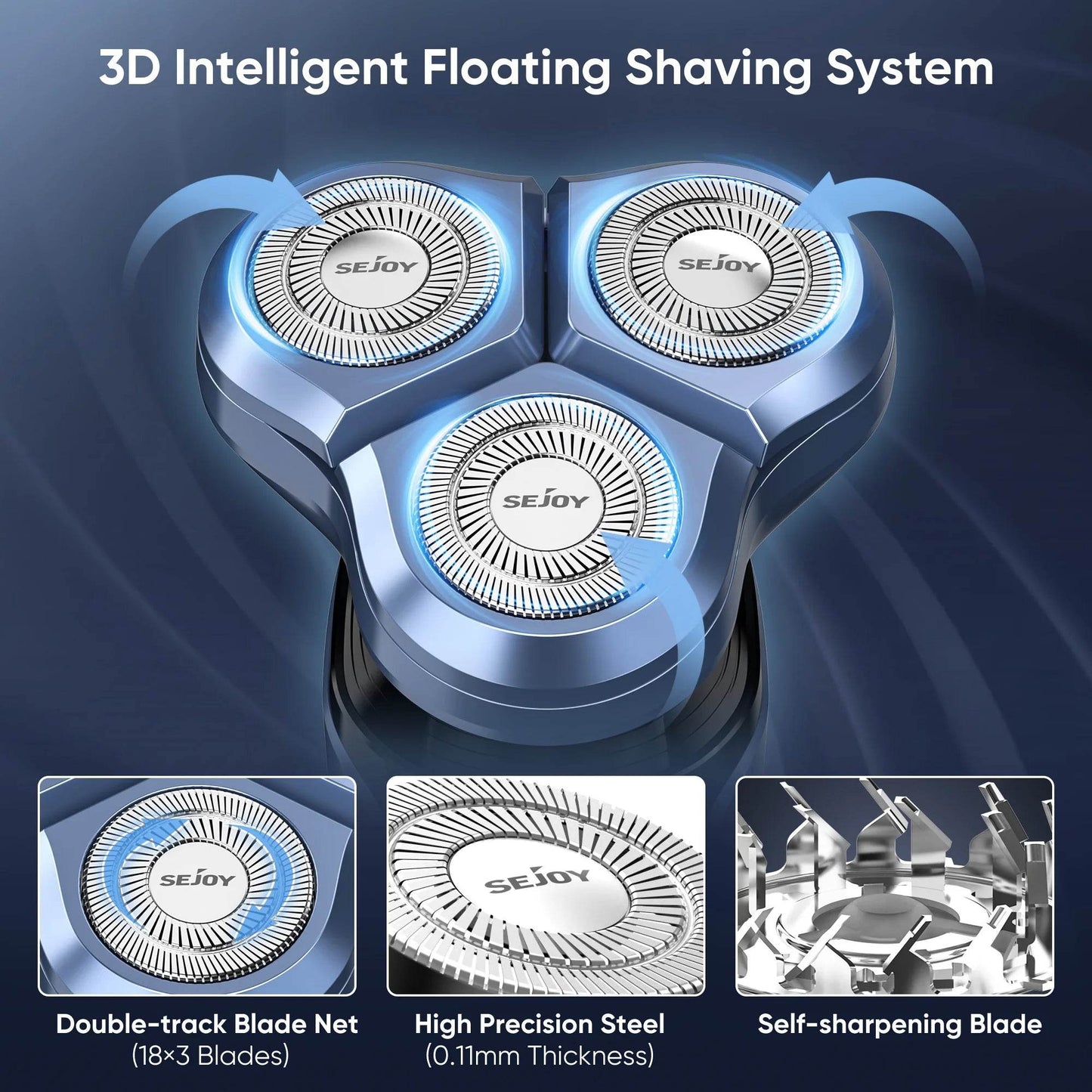 SEJOY Rotary Electric Shaver Kit Rechargeable Multi-function Beard Shaving Nose Hair Trimmer Three-head Floating Razor - My Store
