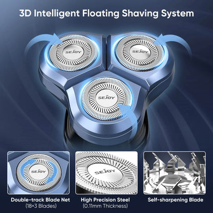 SEJOY Rotary Electric Shaver Kit Rechargeable Multi-function Beard Shaving Nose Hair Trimmer Three-head Floating Razor - My Store