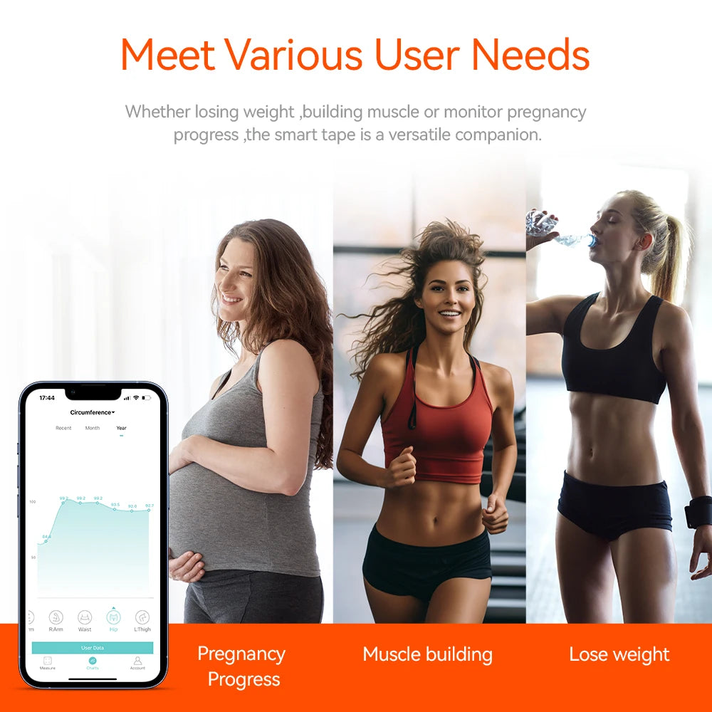 Smart Digital Body Measuring Tape with App Sync (Fitdays) – Electronic Bluetooth Retractable Health Tape Measure for Weight Loss, Bodybuilding, Fitness, Waist, Chest, Hip & Muscle Circumference Tracking