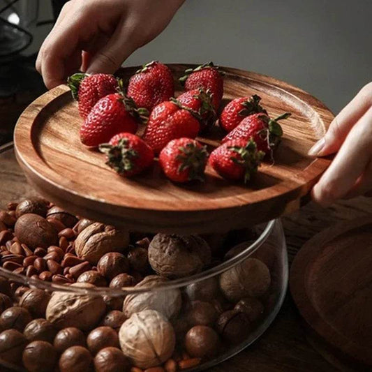 Creative Glass Food Storage Containers with Wooden Lid for Kitchen Organization - My Store