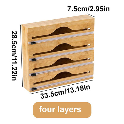 Bamboo Kitchen Wrap Dispenser with Foil &amp; Cling Film Cutter Box - My Store