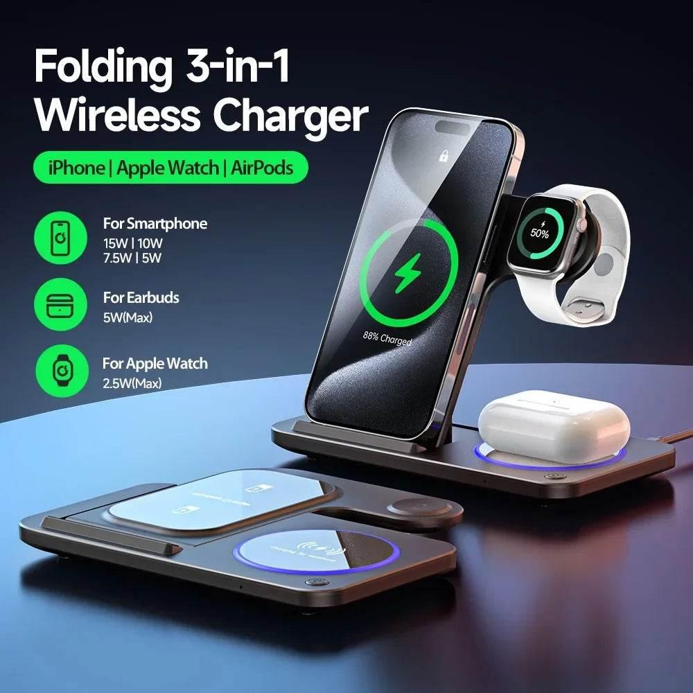 30W LED Fast Wireless Charger Stand – The Ultimate 3-in-1 Foldable Charging Station for Apple Devices - My Store