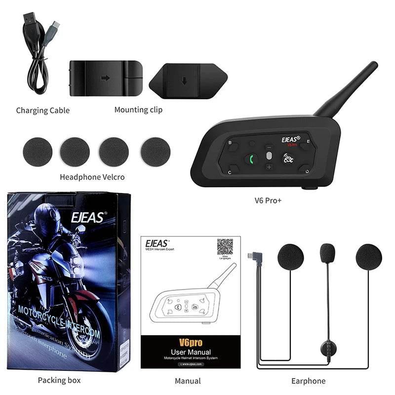 EJEAS V6PRO+ Multi-Rider Bluetooth Motorcycle Intercom System - My Store