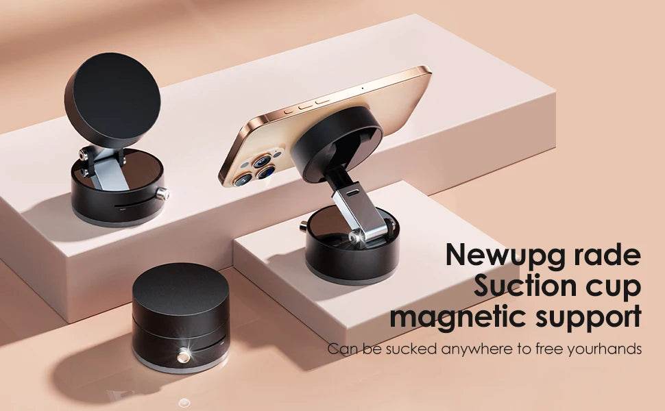 Vacuum Suction Cup Magnetic Phone Holder Stand Portable Foldable Mount For iPhone 16 15 14 13 12 Multi-function Car Accessories - My Store