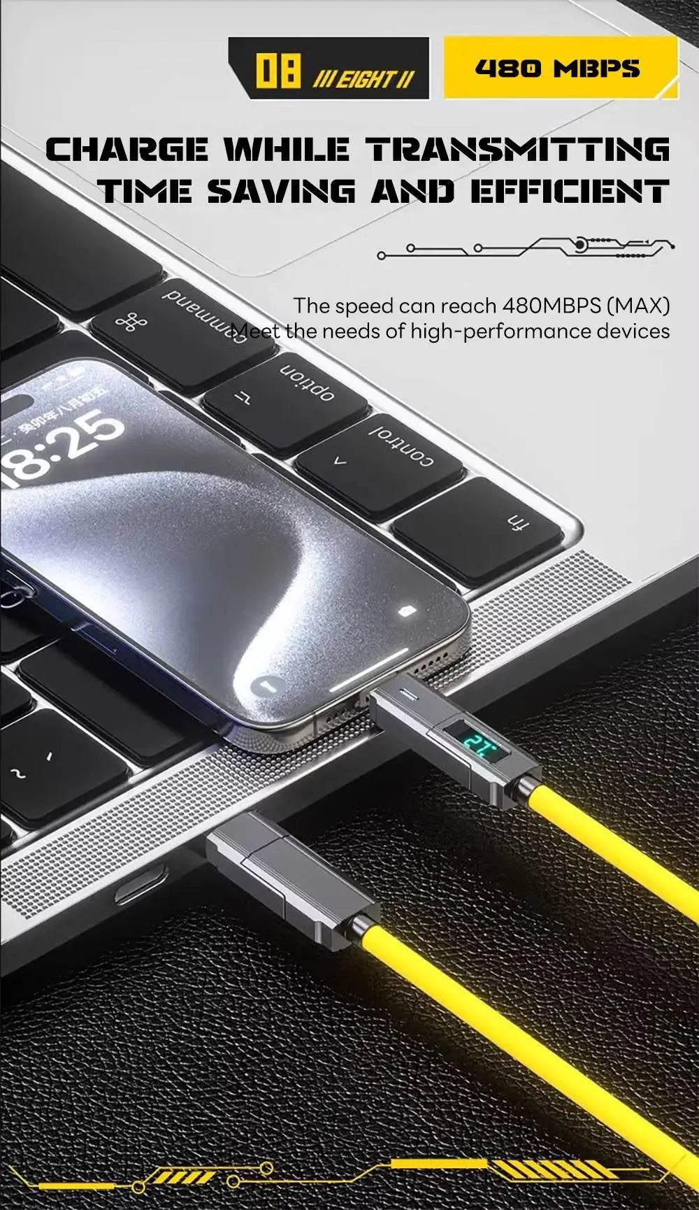 4-in-1 Fast Charging Cable For iPhone 16 15 14 13 12 Pro Max iPad LED Display Silicone Data Sync Cable For Samsung S24 S23 Ultra - My Store