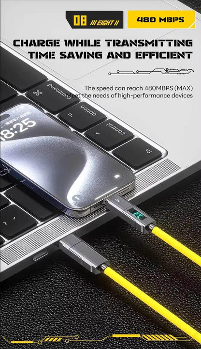 4-in-1 Fast Charging Cable For iPhone 16 15 14 13 12 Pro Max iPad LED Display Silicone Data Sync Cable For Samsung S24 S23 Ultra - My Store
