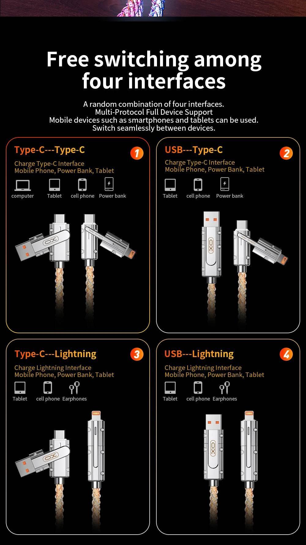 60W 4 in 1 Multi-function Mobile Phone Data Cable PD Fast Charging Cable Charger for Huawei Xiaomi iPhone - My Store