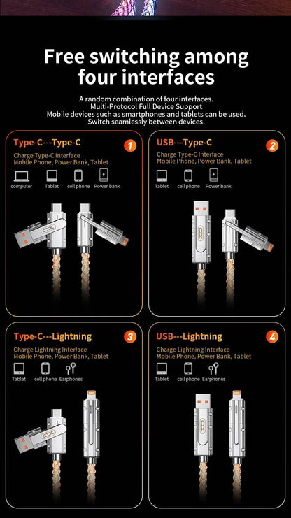 60W 4 in 1 Multi-function Mobile Phone Data Cable PD Fast Charging Cable Charger for Huawei Xiaomi iPhone - My Store