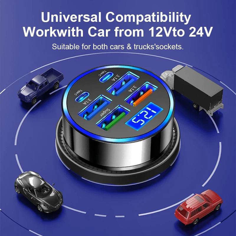 Multi Port 2PD 4USB Car Charger Fast Charging PD QC3.0 USB C Car Phone Charger Type C Adapter in Car - My Store