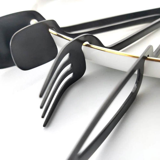 Matte Black 32-Piece Stainless Steel Cutlery Set for Modern Dining - My Store