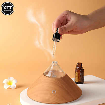Waterless Essential Oil Nebulizer - Pure Aroma Diffuser Glass & Wood Grain - Professional Nebulizing Aromatherapy Machine for Hotel Scent, Home & Office - USB Powered Anion Air Purifier - No Water/Heat Needed