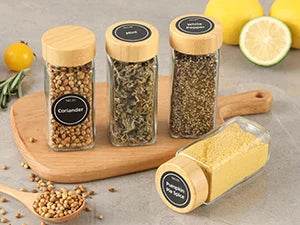 12 Pcs Glass Spice Jars with Bamboo Lids – Stylish Practical Kitchen Storage Set - My Store