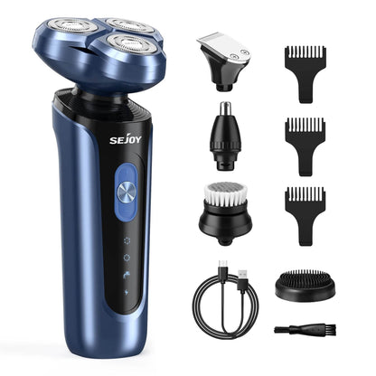 SEJOY Rotary Electric Shaver Kit Rechargeable Multi-function Beard Shaving Nose Hair Trimmer Three-head Floating Razor - My Store