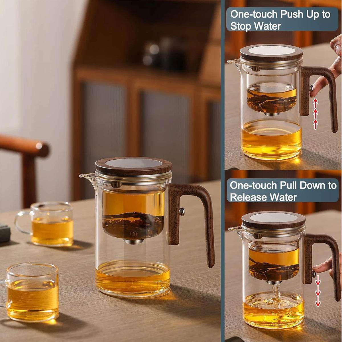 Glass Tea Pot with Infuser - One push-button operation - My Store