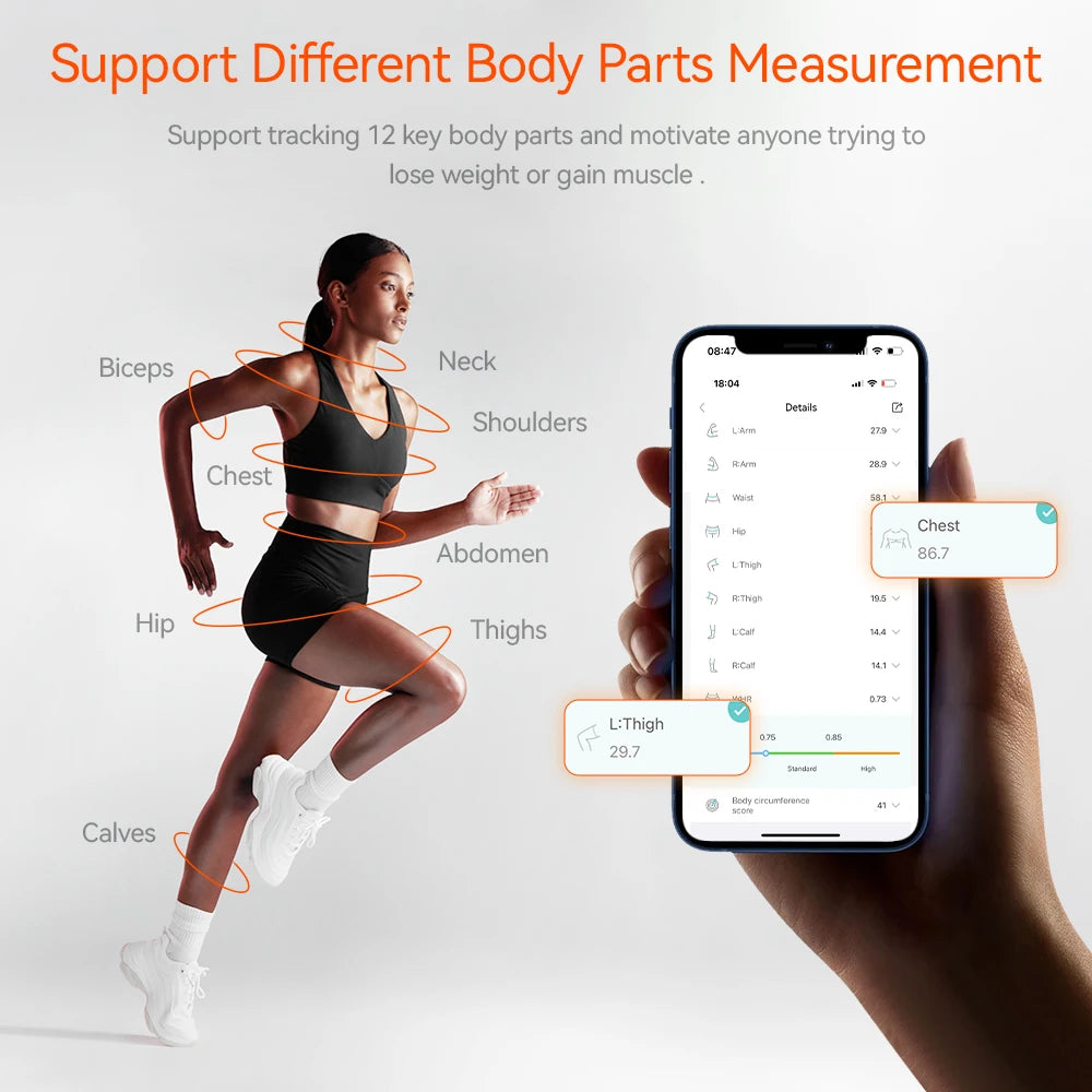 Smart Digital Body Measuring Tape with App Sync (Fitdays) – Electronic Bluetooth Retractable Health Tape Measure for Weight Loss, Bodybuilding, Fitness, Waist, Chest, Hip & Muscle Circumference Tracking