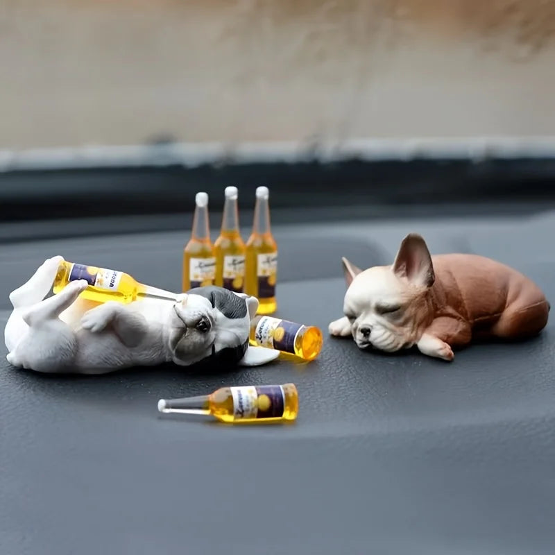 Funny Passed-Out Animal Statue - Mini Beer Bottle Resin Desk Decor