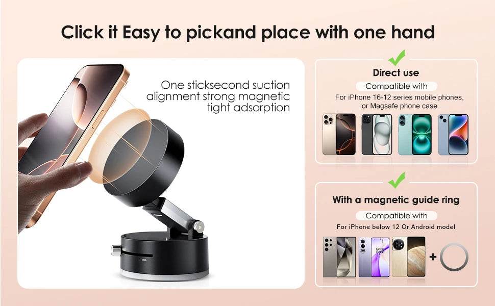 Vacuum Suction Cup Magnetic Phone Holder Stand Portable Foldable Mount For iPhone 16 15 14 13 12 Multi-function Car Accessories - My Store