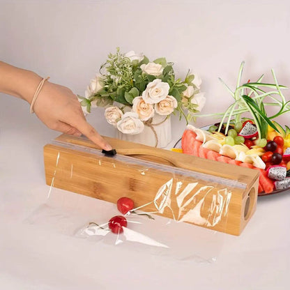 Bamboo Kitchen Wrap Dispenser with Foil &amp; Cling Film Cutter Box - My Store