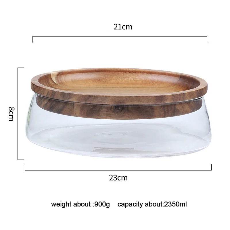 Creative Glass Food Storage Containers with Wooden Lid for Kitchen Organization - My Store