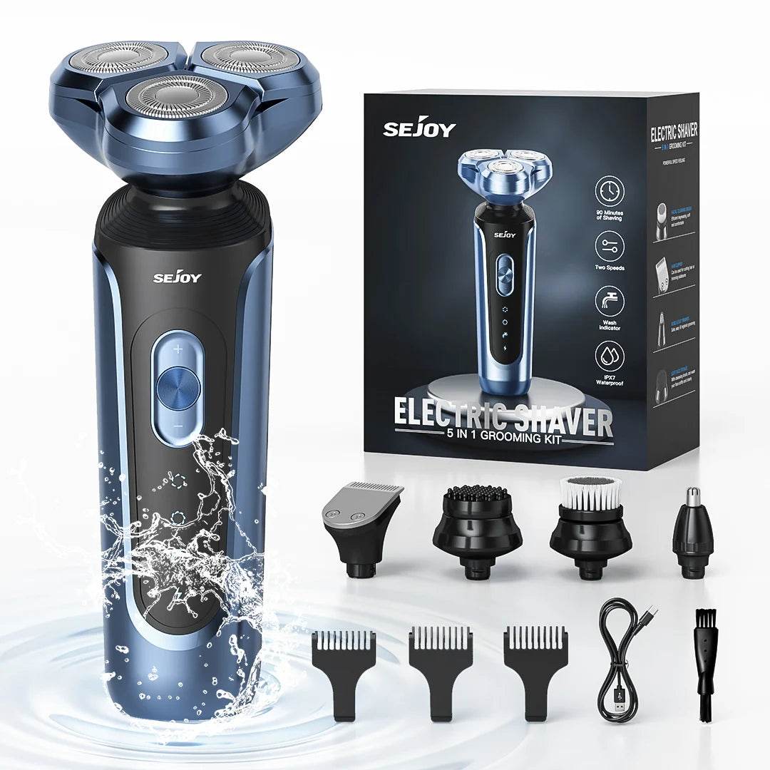 SEJOY Rotary Electric Shaver Kit Rechargeable Multi-function Beard Shaving Nose Hair Trimmer Three-head Floating Razor - My Store