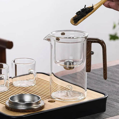 Magnetic Switch Glass Tea Pot with Wood Handle and Tea Separation Filtration - Mostpicked