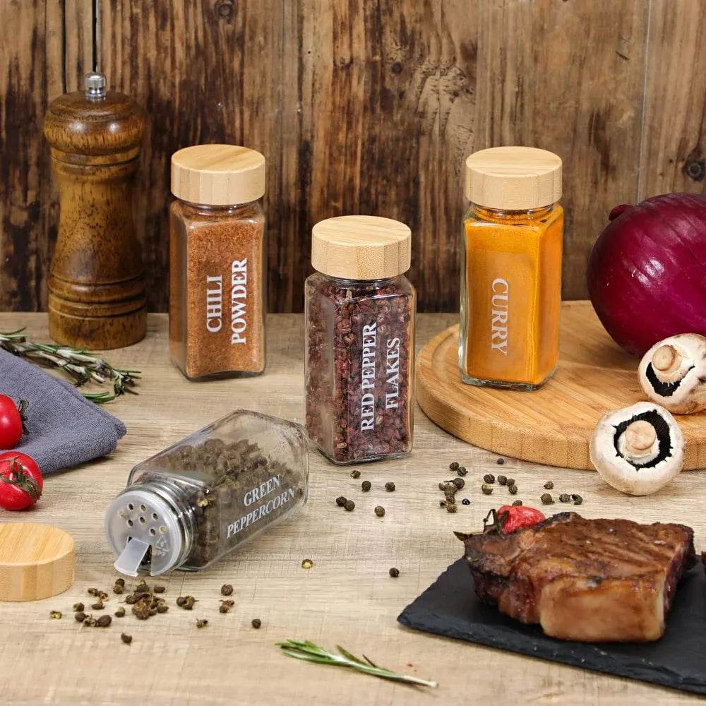 12 Pcs Glass Spice Jars with Bamboo Lids – Stylish Practical Kitchen Storage Set - My Store