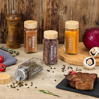 12 Pcs Glass Spice Jars with Bamboo Lids – Stylish Practical Kitchen Storage Set - My Store