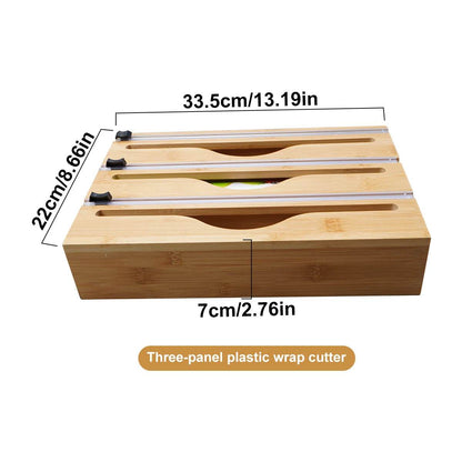 Bamboo Kitchen Wrap Dispenser with Foil &amp; Cling Film Cutter Box - My Store