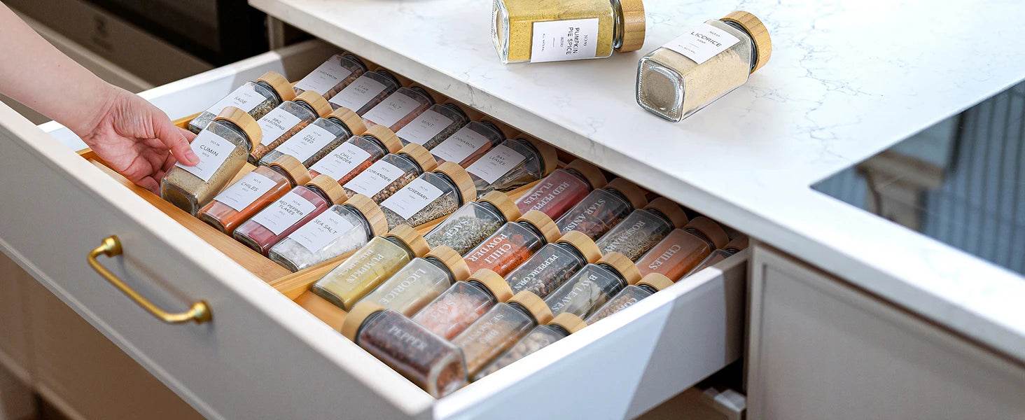 12 Pcs Glass Spice Jars with Bamboo Lids – Stylish Practical Kitchen Storage Set - My Store