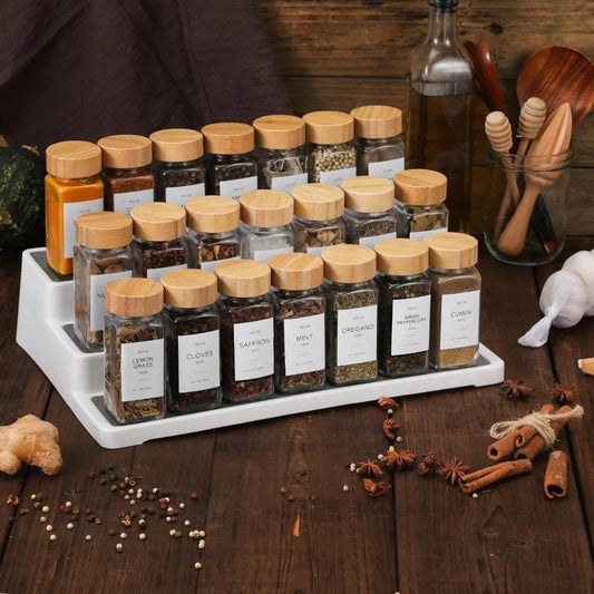 12 Pcs Glass Spice Jars with Bamboo Lids – Stylish Practical Kitchen Storage Set - My Store