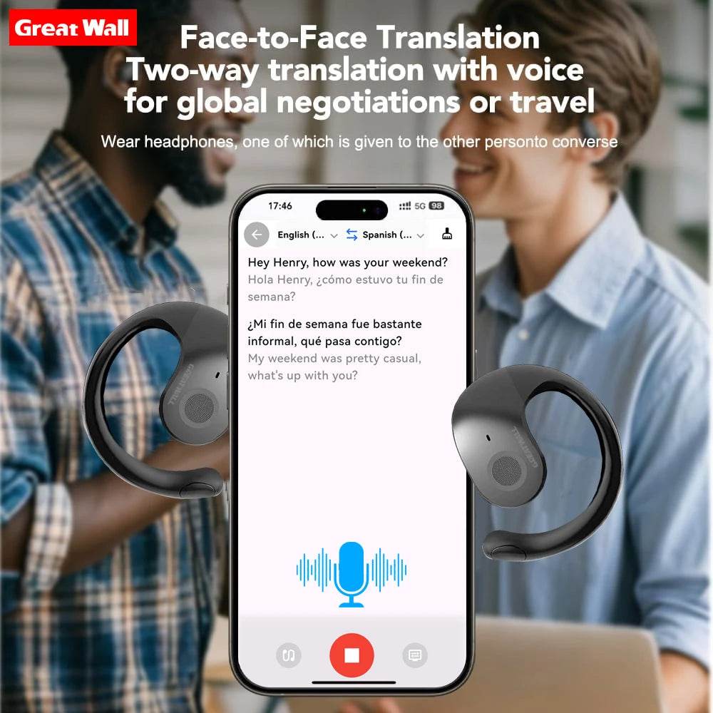 GreatWall AI Real-Time Translation Wireless Bluetooth Earphones - My Store