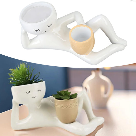 Sleepy Face Resin Planter - Cute Breathable Succulent Pot for Desk & Shelf Decor