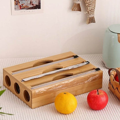 Bamboo Kitchen Wrap Dispenser with Foil &amp; Cling Film Cutter Box - My Store