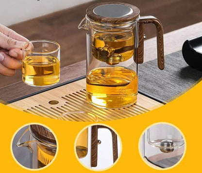 Magnetic Switch Glass Tea Pot with Wood Handle and Tea Separation Filtration - Mostpicked