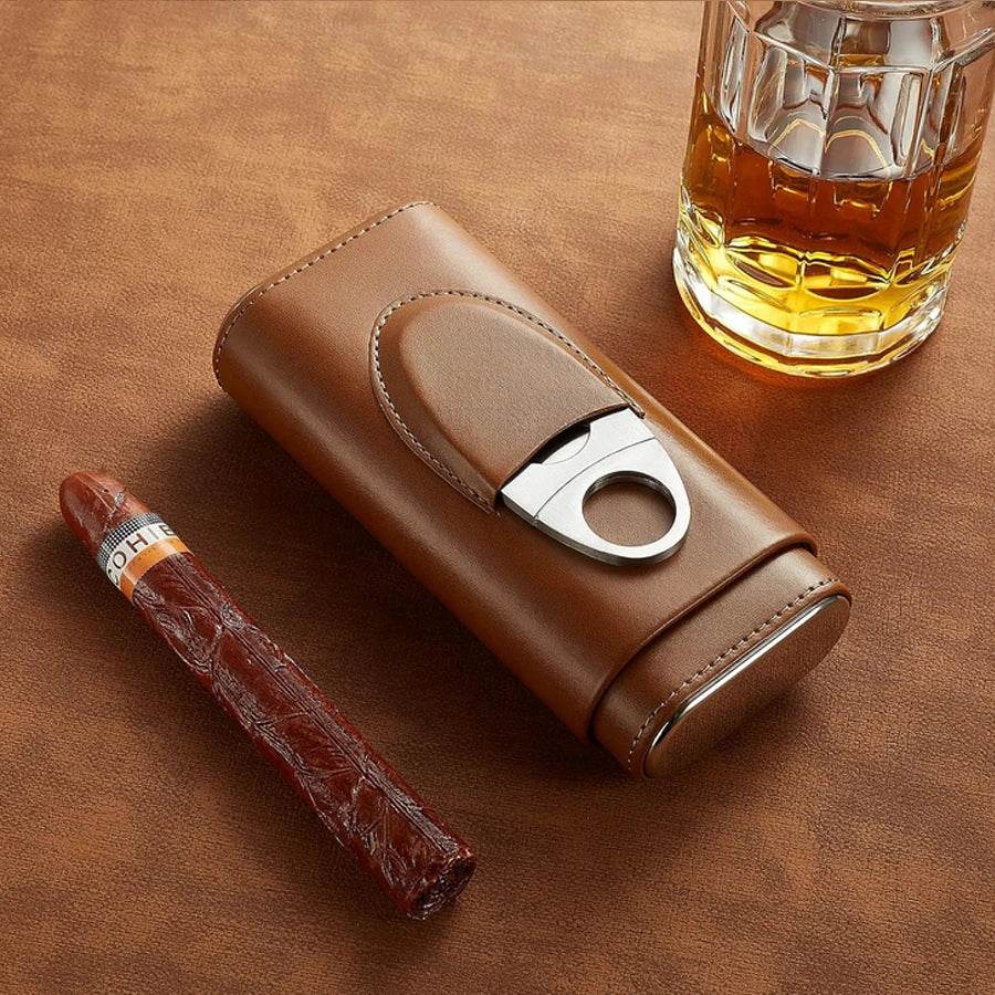 Cedar Wood Lined Cigar Travel Case with Humidor and Cutter - My Store
