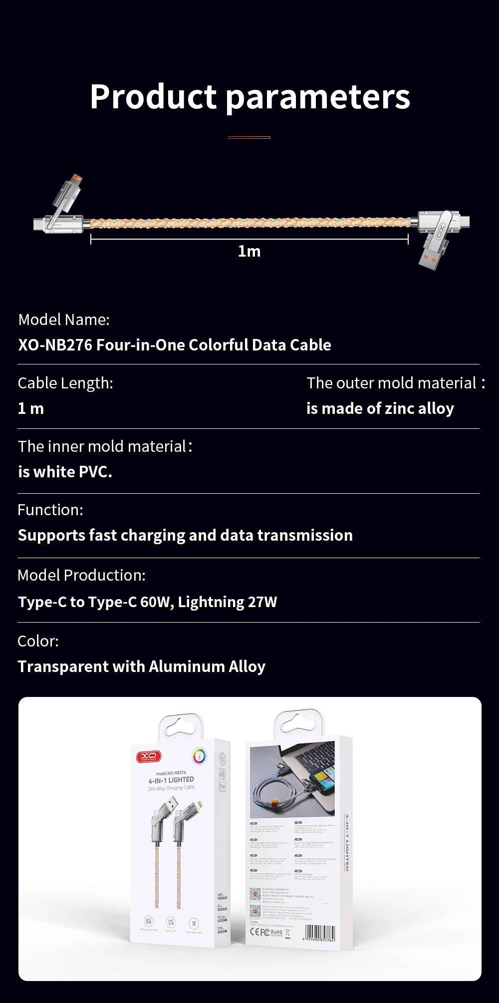 60W 4 in 1 Multi-function Mobile Phone Data Cable PD Fast Charging Cable Charger for Huawei Xiaomi iPhone - My Store