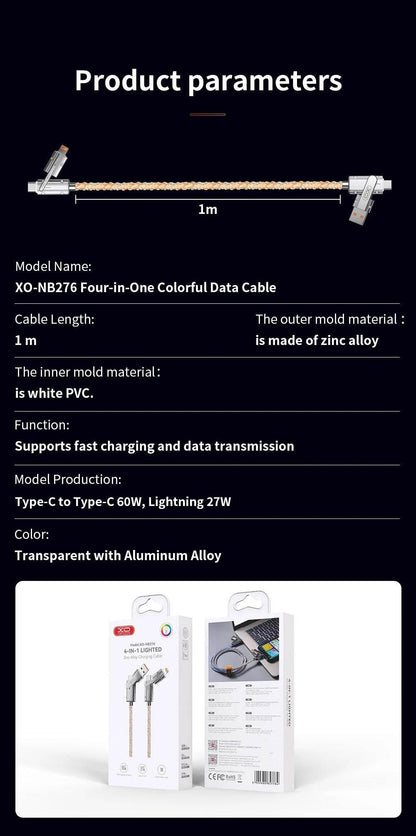 60W 4 in 1 Multi-function Mobile Phone Data Cable PD Fast Charging Cable Charger for Huawei Xiaomi iPhone - My Store