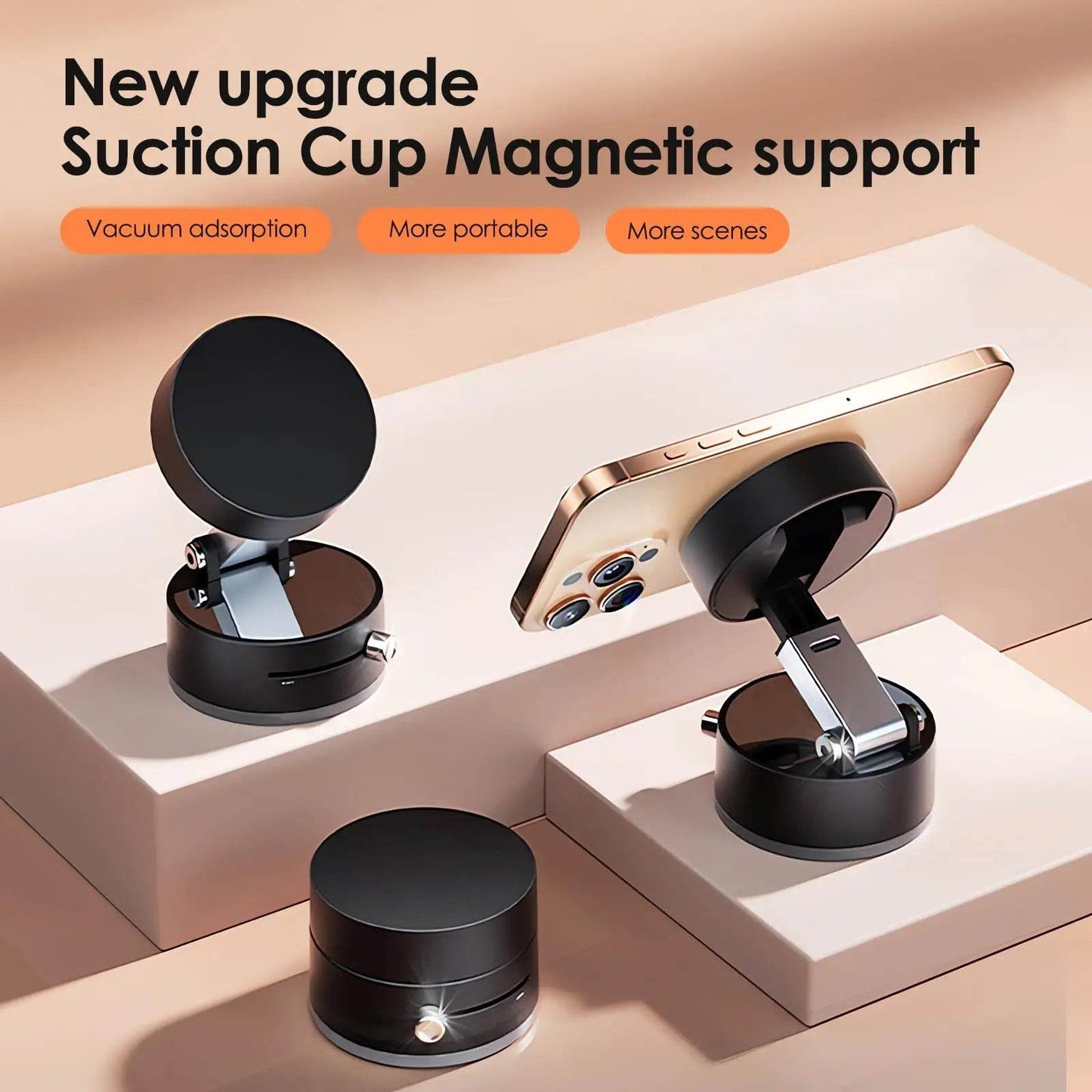Vacuum Suction Cup Magnetic Phone Holder Stand Portable Foldable Mount For iPhone 16 15 14 13 12 Multi-function Car Accessories - My Store